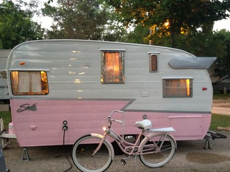 Vintage camper .... love it (but my version wouldnt be pink). Dawn Wiener, Caravan Exterior, Vintage Camper Art, Pink Trailer, Vintage Trailer Remodel, Vintage Camper Interior, Shasta Camper, Camper Art, Vintage Camper Remodel