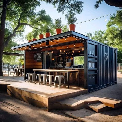 Container Coffee Shop, Container Restaurant, Small Apartment Building, Container Cafe, Outdoor Restaurant Design, Container Bar, Desain Pantry, Bar Outdoor, Cafe Shop Design