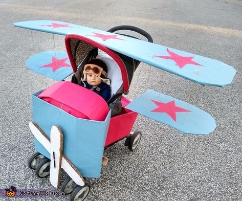 Tatiana: Baby Pilot 9 m.o. in a stroller airplane costume. Handmade. Baby Stroller Costume, Plane Costume, Wagon Halloween Costumes, Airplane Costume, Halloween Highlights, Stroller Costume, Pilot Halloween, Cardboard Airplane, Firefighter Halloween