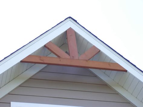 Gable Front House, White Gables On House, Roof Gable Accents, Gable Accents Exterior, Decorative Gables On House, Small Gable House, Wood Accent Roof Peak, Cedar Gable Bracket, Cedar Gable