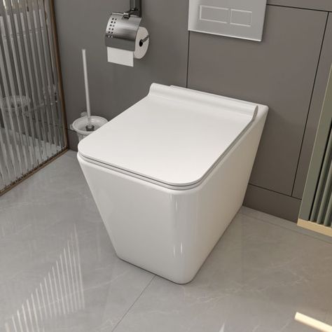 Swiss Madison St. Tropez® 1.28 GPF Elongated Wall Hung Toilets (Seat Included) | Wayfair Compact Toilets Small Spaces, Toilet Seat Ideas, Square Toilet, Wall Toilet, Back To Wall Toilets, Toilet Design, Wall Hung Toilet, Toilet Bowls, Bathroom Refresh