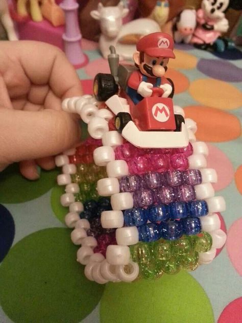 Rainbow road mario kart Mario Kart Kandi Cuff, Rainbow Road Kandi Cuff, Mario Kandi, Rainbow Road Mario Kart, Kandi Jewelry, Scene Kandi, Rave Bracelets, Pony Bead Projects, Kandi Inspo