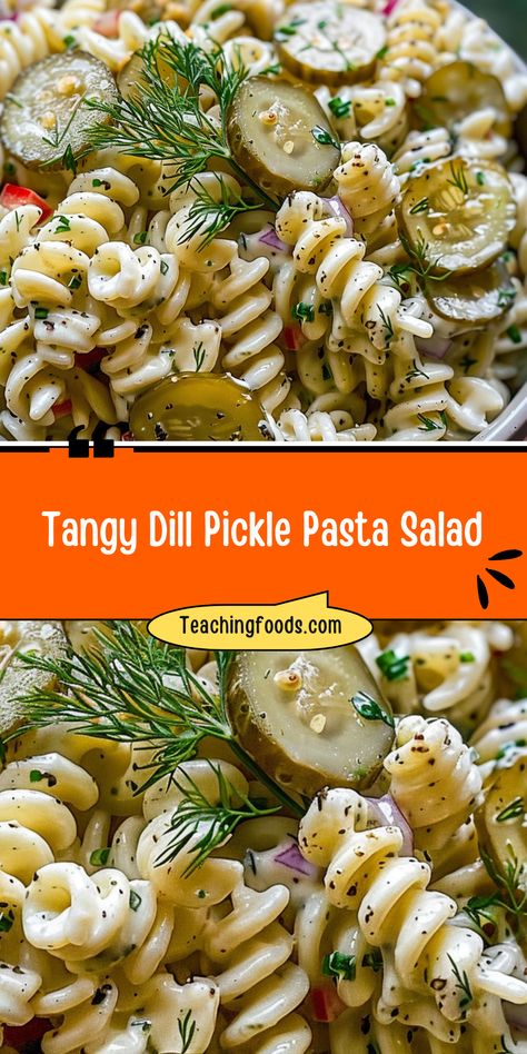 This Tangy Dill Pickle Pasta Salad is the perfect blend of creamy, crunchy, and zesty flavors. Featuring diced dill pickles, cheddar cheese, and fresh herbs tossed in a tangy pickle-infused dressing, this easy pasta salad is a must-have for BBQs, potlucks, and summer gatherings. Quick to prepare and even better when made ahead, this dish is sure to be a crowd favorite! Pickle Pasta Salad, Pickle Pasta, Dill Pickle Pasta Salad, Red Onion Relish, Creamy Dressing, Onion Relish, Dill Pickles, Easy Pasta Salad, Pickle Juice