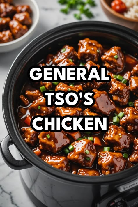 A photo of a  General Tso's Chicken a crockpot chinese recipes Thai Food Crockpot Recipes, Crockpot General Tsos Chicken Recipes, Asian Chicken Recipes Instant Pot, Crockpot And Instant Pot Recipes, Whole Thirty Crockpot Recipes, Slow Cooker Asian Chicken Recipes, Triple Crockpot Recipes, Boneless Skinless Chicken Thigh Recipes Crockpot Keto, Drumsticks Slow Cooker Recipes