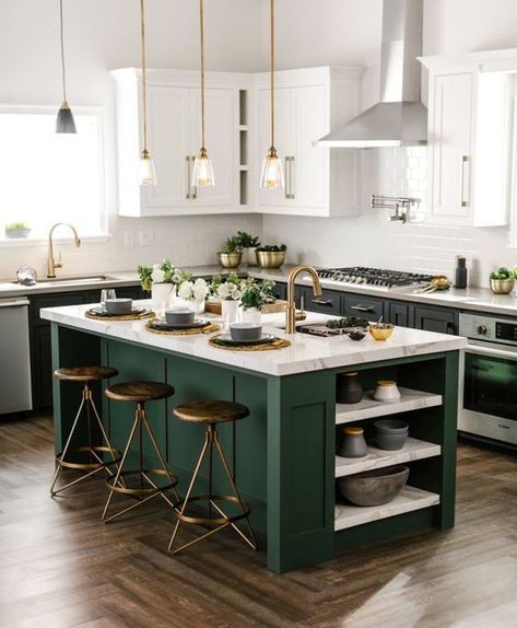 Dapur Rustic, Bedroom Tidy, Modern Cooking, Model Dapur, Tiny Cooking, Green Island, Kabinet Dapur, Classic Kitchen, Island Decor