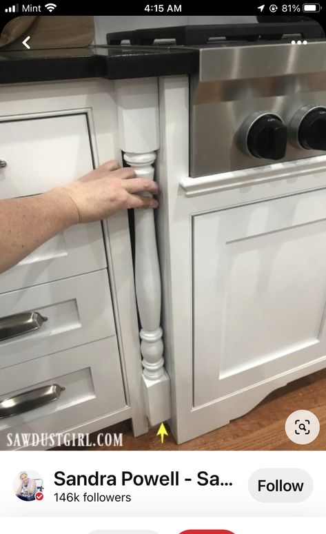 Adding Trim To Kitchen Cabinets, Kitchen Cabinets With Legs, Half Kitchen, Cabinets To Ceiling, Kitchen Cooktop, Cabinet Molding, Cabinets To Go, Sawdust Girl, Cabinet Trim