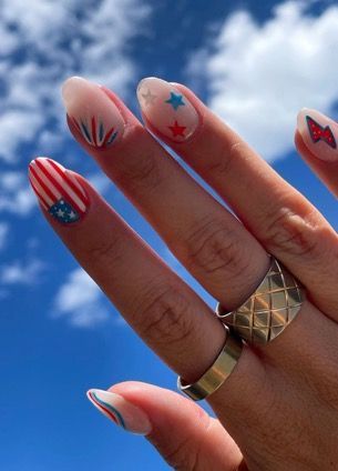 Patriotic Nails Design, Cowboy Nails, Teen Nails, Patriotic Nails, Western Nails, Fourth Of July Nails, Stunning Nail Designs, Hippie Nails, Cute Simple Nails