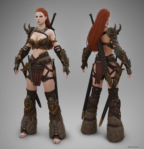 Barbarian Outfit, Female Barbarian, Barbarian Warrior, Barbarian Woman, T Pose, Warriors Pictures, Fantasy Warrior, Hayao Miyazaki, Arte Fantasy