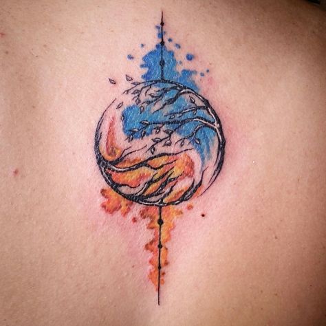 Fire And Water Tattoo, Ice Tattoo, Ying Yang Tattoo, See Tattoo, Yin Yang Tattoos, Water Tattoo, Pisces Tattoos, Elements Tattoo, Flame Tattoos