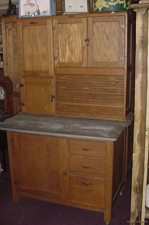 KITCHEN CABINET LIKE HOOSIER/SELLER​S, GALVANIZE METAL TOP,FLOUR BIN Antique Hoosier Cabinet, Antique Kitchen Cabinets, Antique Interior Design, Hoosier Cabinet, White Furniture Living Room, Antique Furniture For Sale, Rustic Cabinets, Oak Kitchen Cabinets, Cabinet Remodel