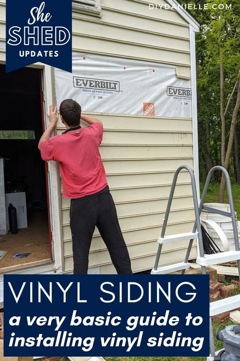 How to install vinyl siding: This is a BASIC guide to how we installed vinyl siding on our shed when we framed out a garage door to a wall. How To Paint Vinyl Siding On A House, Can Vinyl Siding Be Painted, Best Paint For Vinyl Siding, Painting Vinyl Siding Black, Paint Vinyl Siding Before And After, How To Paint Siding Vinyl, Ranch House Exterior Colors Paint Ideas, How To Paint Vinyl Siding, Painted Vinyl Siding Before And After