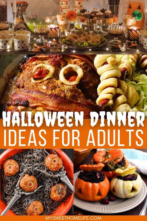 13 freaky and frightening Halloween dinner ideas for a fun themed Halloween date night or a scarily sophisticated Halloween dinner party. Check out this Halloween food for your Halloween party. Halloween Dinner Ideas For Adults, Halloween Main Dish, Halloween Dinner Party Food, Halloween Date Night, Halloween Food For Adults, Halloween Dinner Ideas, Halloween Party Menu, Sophisticated Halloween, Menu Halloween