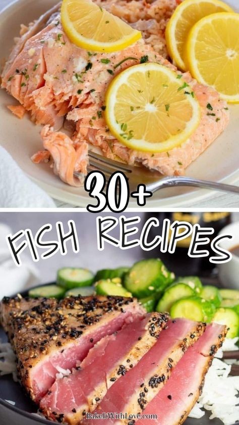 For fish recipes that are guaranteed to impress your family and dinner guests, you've come to the right place! I've gathered all the best varieties of fish and the best methods for cooking them in one convenient spot! Seafood lovers, this one's for you! BakeItWithLove.com #fish #recipes #seafood #dinner Split Image, Fish Dinners, Best Fish Recipes, Seafood Dish Recipes, Recipes Fish, Recipes Seafood, Southern Recipes Soul Food, Different Fish, Pan Seared Salmon