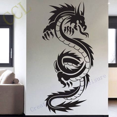 Tattoo Wall Art, Dragons Tattoo, Tattoo Diy, Dragon Wall Art, Wall Art Decals, Kunst Tattoos, Removable Wall Art, Dragon Wall, Wall Art Decal