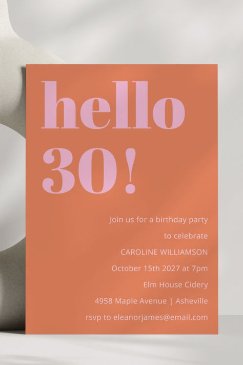 Thirtieth 30th Birthday Party Invites to Welcome Thirty in Style. Colourful 30th Birthday Party, Pink 30th Birthday Party, Pink 30th Birthday, Hello 30 Birthday, 30 Birthday Party, Hello Thirty, Hello 30, 30th Birthday Party Invitations, Pastel Birthday