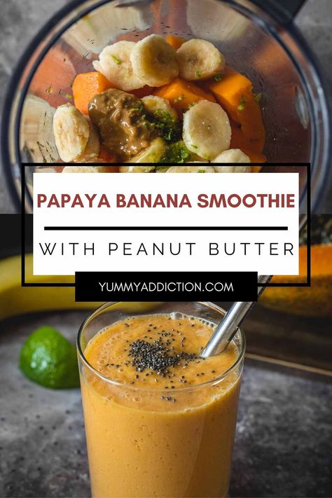 Smoothie With Peanut Butter, Papaya Banana Smoothie, Papaya Drink, Healthy Smothies, Tropical Fruit Recipes, Lactation Snacks, Banana Oat Smoothie, Papaya Recipes, Drink Breakfast