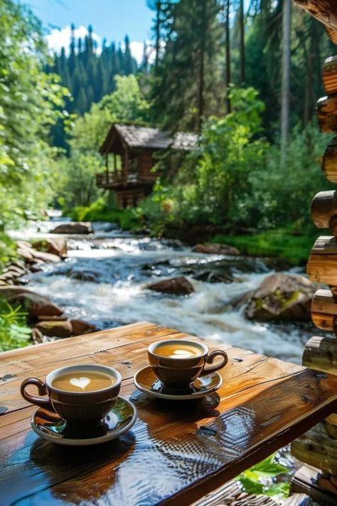 Coffee On The Porch, 2 Cups Of Coffee, Wallpaper Coffee, Rain And Coffee, Tea Etiquette, Cozy Places, Pretty Coffee, Dark Tree, Cups Of Coffee