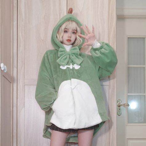 (Pre-sale)Pink Green Dino Warm Hoodie ON1090 Japanese Korean Fashion, Kawaii Store, Egirl Clothes, Harajuku Outfits, Cartoon Dinosaur, Kawaii Clothes, Winter Colors, Harajuku Fashion, Kawaii Fashion