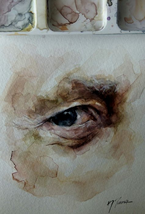 watercolor eye Eye With Watercolor, Water Colour Eye, Watercolor Portraits Easy, Eyes Watercolor, Watercolor Face, Watercolor Eyes, Watercolor Portrait Painting, A Level Art Sketchbook, Watercolour Inspiration