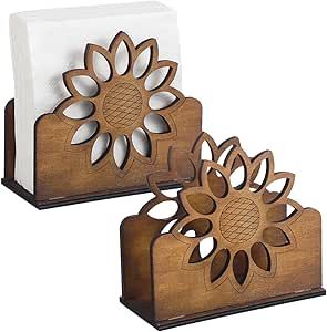 Beeveer 2 Pcs Wooden Napkin Holder Sunflower Napkin Holder Cocktail Napkin Farmhouse Napkin Dispenser for Dining Room Cocktail Kitchen Table Countertop Decor Laser Decor, Wooden Napkin Holder, Farmhouse Napkins, Pvc Pipe Crafts, Wood Napkin Holder, Napkin Dispenser, Countertop Decor, Laser Cut Wood Crafts, Laser Engraved Gifts