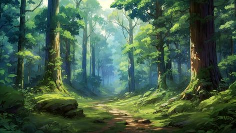 Anime Forest Background, Ghibli Forest, Anime Forest, Anime Locations, Woods Background, Forest Cartoon, Forest Camp, Laptop Backgrounds, Forest Background