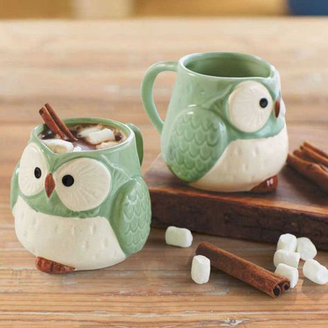 Owl Kitchen Decor, Owl Kitchen, Owl Coffee, Whimsical Owl, Owl Mug, Tanah Liat, Cute Coffee Mugs, Ceramic Owl, Cool Mugs