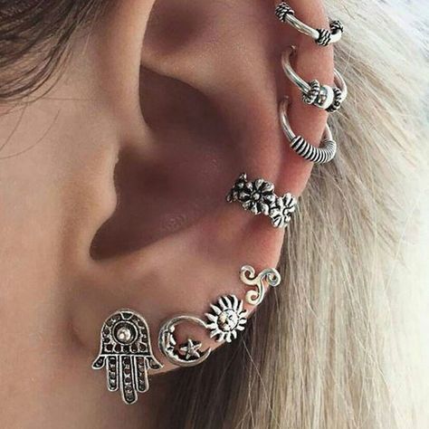 Silver Ear Cuff Earrings, Piercing Conch, Silver Ear Cuff, Ear Cuff Earings, The Ear, Ear Cuffs, Stud Earrings Set, Cuff Earrings, Ear Jewelry