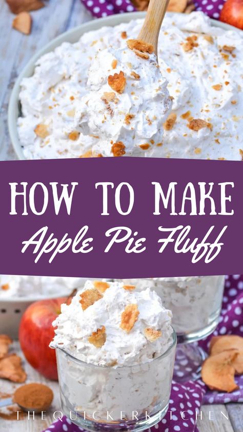 Apple Pie Salad, Fall Fluff Salad, Fall Fluff Desserts, Fruit Salad With Apple Pie Filling, Fall Ambrosia Salad, Fall Jello Salad Recipes, Caramel Apple Fluff Salad, Cool Whip Fluff Recipes, Graham Cracker Crust And Apple Pie Filling