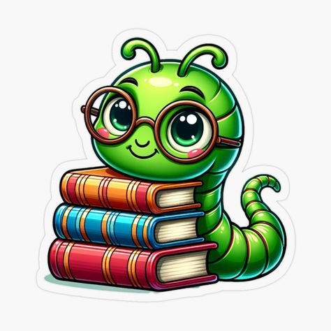 Worm the Bookworm by EBotto1 | Redbubble Mobile Ideas, Glow Worm, The Bookworm, Bottle Diy, Hardcover Books, Wine Bottle Diy, Kawaii Cartoon, Skin Art, Hardcover Book