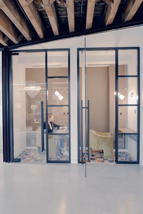 Nick Jones, Co Working Space, Soho House, Soho, Chandeliers, Doors, Vogue, Desk