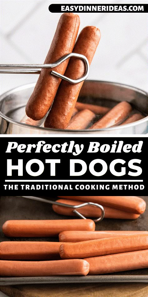 Boiled hot dogs are an easy way to make a lot of hot dogs all at once! Learn how to boil hot dogs so they come out perfectly juicy and tender. Boiling Hot Dogs, Ball Park Hot Dogs, How To Boil Hot Dogs On Stove, Best Way To Make Hot Dogs, Turkey Hot Dogs, Boiled Hot Dogs Recipes, Dirty Water Hot Dogs Recipe, How To Steam Hot Dogs, How To Cook Hot Dogs On The Stove