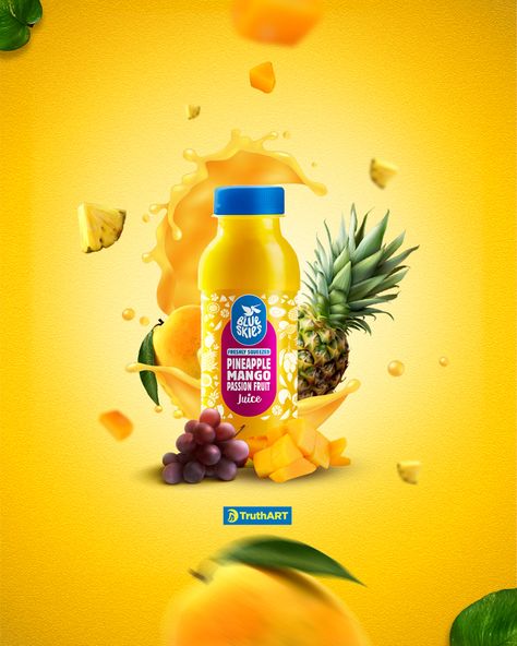 TruthART designs a fruit juice product illustration Juice Design Poster, Fruit Juice Flyer Design, Fruit Graphic Design Poster, Fruits Poster Design, Juice Ads Design, Juice Ads Creative, Juice Flyer Design, Juice Banner Design, Product Advertisement Design Poster