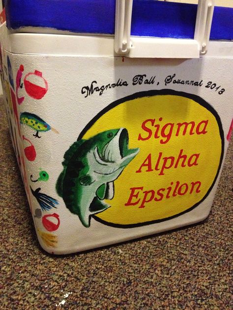 Blaine's SAE Formal Cooler Frat Cooler Delta Tau Delta, Sae Cooler Ideas, Fishing Frat Cooler, Twisted Tea Frat Cooler, Frat Coolers Formal, Sae Cooler, Ka Cooler, Frat Formal Coolers, Frat Coolers Ideas