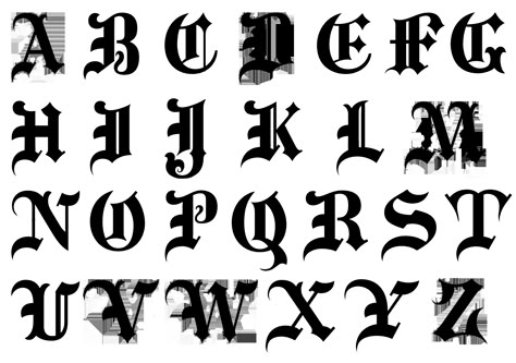 Alphabet Design Fonts, Calligraphy Gothic, Font Styles Alphabet, Font Gothic, Font Graffiti, Old English Alphabet, Font Tato, Alphabet Calligraphy, Gothic Text