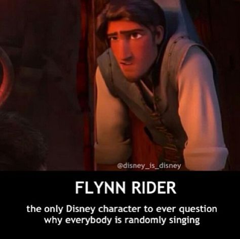 Flynn Rider.  The only Disney character to ever question why everybody is randomly singing.  Hahaha! Rider Quotes, Flynn Rider, Disney Facts, To Infinity And Beyond, Disney Funny, Disney Fun, Disney And Dreamworks, Disney Love, Disney Movies