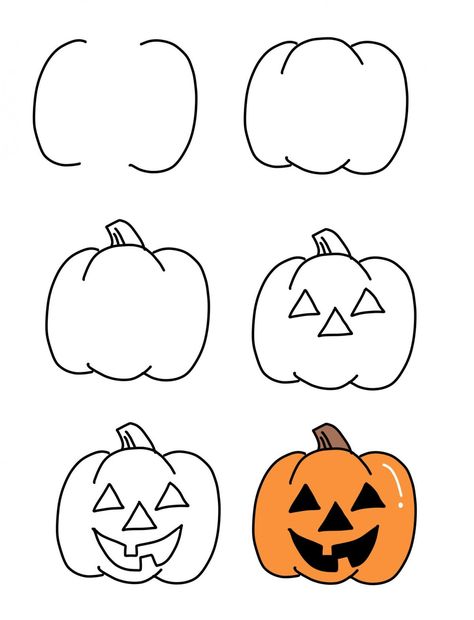 Easy Halloween Doodles, Trin For Trin Tegning, Easy Halloween Drawings, Cute Halloween Drawings, Halloween Doodles, Ghost Drawing, Fall Drawings, Pumpkin Drawing, Cool Pencil Drawings