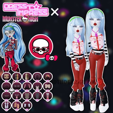 • 🏵️ • - #fyp #dti #dresstoimpress #dress #to #impress #roblox #dtiideas #aesthetic #outfitideas #dresstoimpressideas #idea #board #pin #robloxpin #robloxdti #robloxdresstoimpress Ghoulia Dress To Impress, Dti Monster High School Outfits, High School Dress To Impress, Monster High Dress To Impress, Monster High Ghoulia, Monster High School, Skeleton Dress, Dti Hacks, Monster Theme