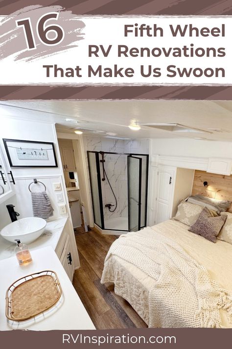 It’s hard to beat a fifth wheel when searching for a spacious traveling home. Yet, many fifth wheels’ “fresh out of the factory” aesthetic can leave something to be desired. With that in mind, I had a ton of fun discovering these fifth wheel renovations that are both practical and aesthetically pleasing on our renovated RVs for sale marketplace. Here are the fifth wheel remodels that make us swoon! #fifthwheel #rvinspiration Older 5th Wheel Camper Remodel, 5th Wheel Remodel, Fifth Wheel Remodel, Rv Newbies, Small Mansions, Factory Aesthetic, Montana Fifth Wheel, Rv Camping Accessories, Rv Models