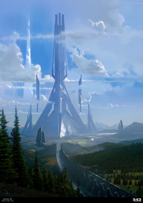 Halo Forerunner, Halo Poster, Space Opera Art, Scifi Building, Halo Backgrounds, Star Wars Fanfiction, Scifi City, Sci Fi Architecture, Halo Series