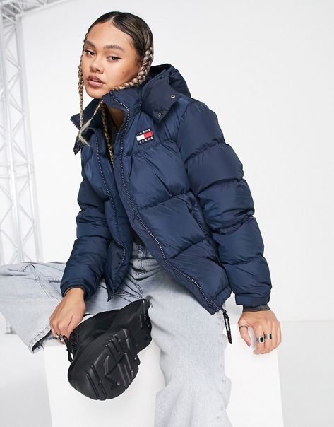 Coats & Jackets by Tommy Jeans Throw on, go out Toggle hood Zip fastening Regular fit Tommy Hilfiger Jacket Outfits, Navy Puffer Jacket Outfit, Tommy Hilfiger Jacket Women, Navy Jacket Women, Puffer Jacket Outfit, Winter Puffer Jackets, Navy Blue Jacket, Tommy Hilfiger Jackets, Navy Jacket