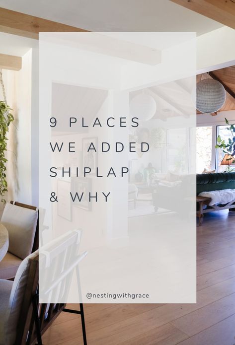 We have shiplap in 9 places in our current home. It can add something interesting to a quirky area, pull a room together, or even hide a damaged wall. We love to do DIY projects, but we actually hired someone to install all of the shiplap. The way a professional installs woodwork, and trim it out, can’t be beat. I pulled together all the places we added shiplap to hopefully give you ideas! Shiplap Room, Shiplap Kitchen, Pitched Ceiling, Nesting With Grace, Installing Shiplap, Shiplap Ceiling, Built In Banquette, Hall Flooring, White Shiplap Wall