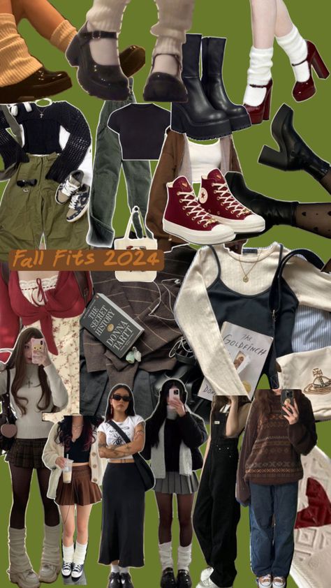 my inspiration for outfits this fall!! Earth Tone Fall Outfits, Grunge Fall Outfits 90s, Demure Fall, Grace Core, Grunge Fall Outfits, Countryside Outfit, Fall Thrift, Thrift Board, Fall Aesthetic Outfit