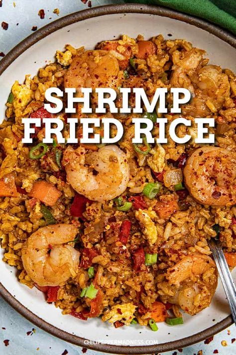 This shrimp fried rice recipe is easy to make with shrimp and vegetables stir fried with rice in a spicy, savory sauce and lots of seasonings, my favorite! Shrimp Fried Rice Recipe, Boat Food Ideas, Shrimp And Vegetables, Shrimp Fried Rice, Shrimp And Rice, Lake Food Ideas Summer, Shrimp Recipes For Dinner, Food Ideas Summer, Lake Food Ideas