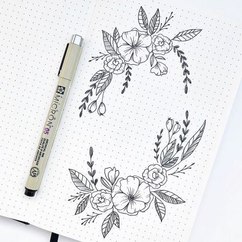 More flower practice, this time an open floral frame 🌸 .  #flowers #botanicalillustration #botanicallinedrawing #flowerart #sketchbook… Botanical Pen Art, Drawing Floral Designs, Floral Elements Vector, Bujo Flower Theme, Sketches Geometric, Red Rose Tattoo Design, Sketches Line Art, Minimalist Flower Drawing, 2023 Doodle