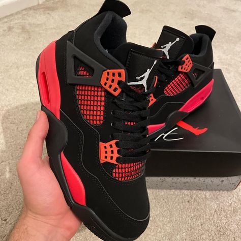 Jordan 4 Red Thunder Size 7.5 and 8 available... - Depop Jordan 4 Red Thunder, Jordan 4 Red, Jordan 4’s, Red Thunder, Dream Shoes, Christmas Present, Perfect Christmas, Next Day, Me Too Shoes