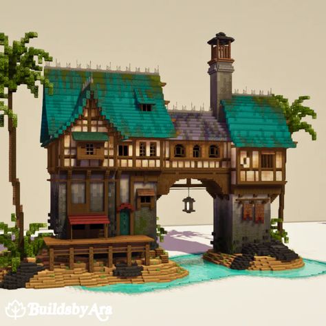 Not my build, just one I really admire; Minecraft Sandcastle, Minecraft Sandcastle Build, Minecraft Gatehouse, Minecraft Sand Castle, Midevil Lighthouse Minecraft, Fisherman’s House Minecraft, Chinese Gate, Blossom House, Minecraft Mobs