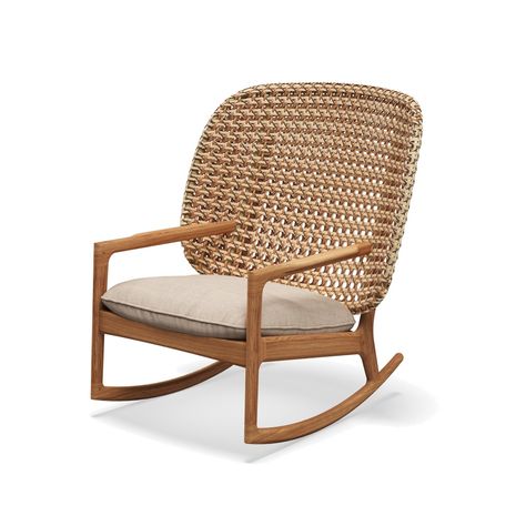 Kay High Back Rocking Chair | Gloster Outdoor Rocking Chair, Woven Furniture, Teak Frame, Contemporary Outdoor, Scatter Cushions, Outdoor Fabric, Danish Design, Rocking Chair, Seat Cushions