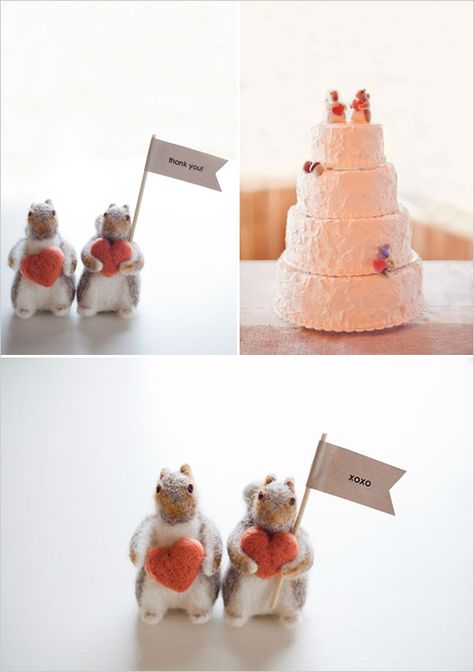 Squirrel cake topper? Yes, please. Squirrel Cake Topper, Squirrel Cake, Rustic Wedding Details, Cliff Side, Felt Cake, Animal Accessories, Lakeside Wedding, Planning Tools, Peach Wedding