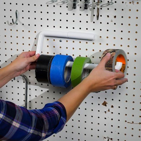 paper towel holder tape storage Rangement Art, Basement Organization, Tape Storage, Shed Organization, Garage Tool Storage, Basement Ceiling, Diy Garage Storage, Garage Storage Organization, Towel Dispenser