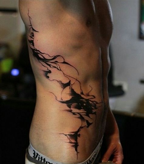 Mens Side Tattoos, Cloud Tattoo Design, Tatoo 3d, Rib Tattoos For Guys, Unique Tattoos For Men, Cage Tattoos, Ribcage Tattoo, Tattoo Trend, Men Tattoos